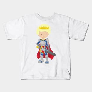 Prince, King, Knight, Sword, Crown, Blond Hair Kids T-Shirt